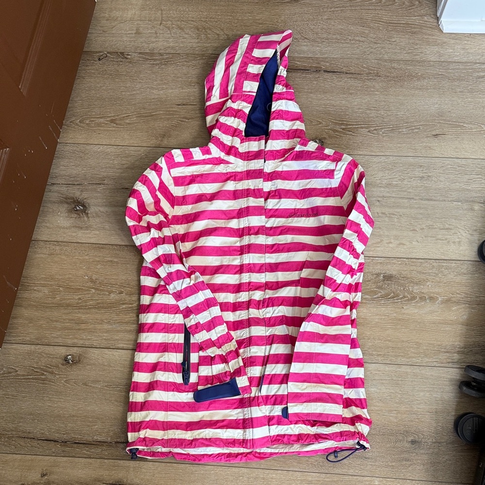 Pink and White Striped Hooded Rain jacket